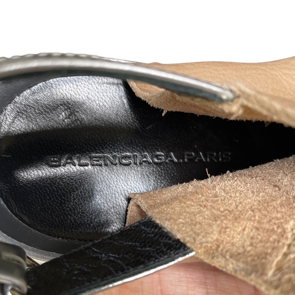 Balenciaga beige and silver leather Glove peep-toe slingback mule sandals 38 - Picture 10 of 10